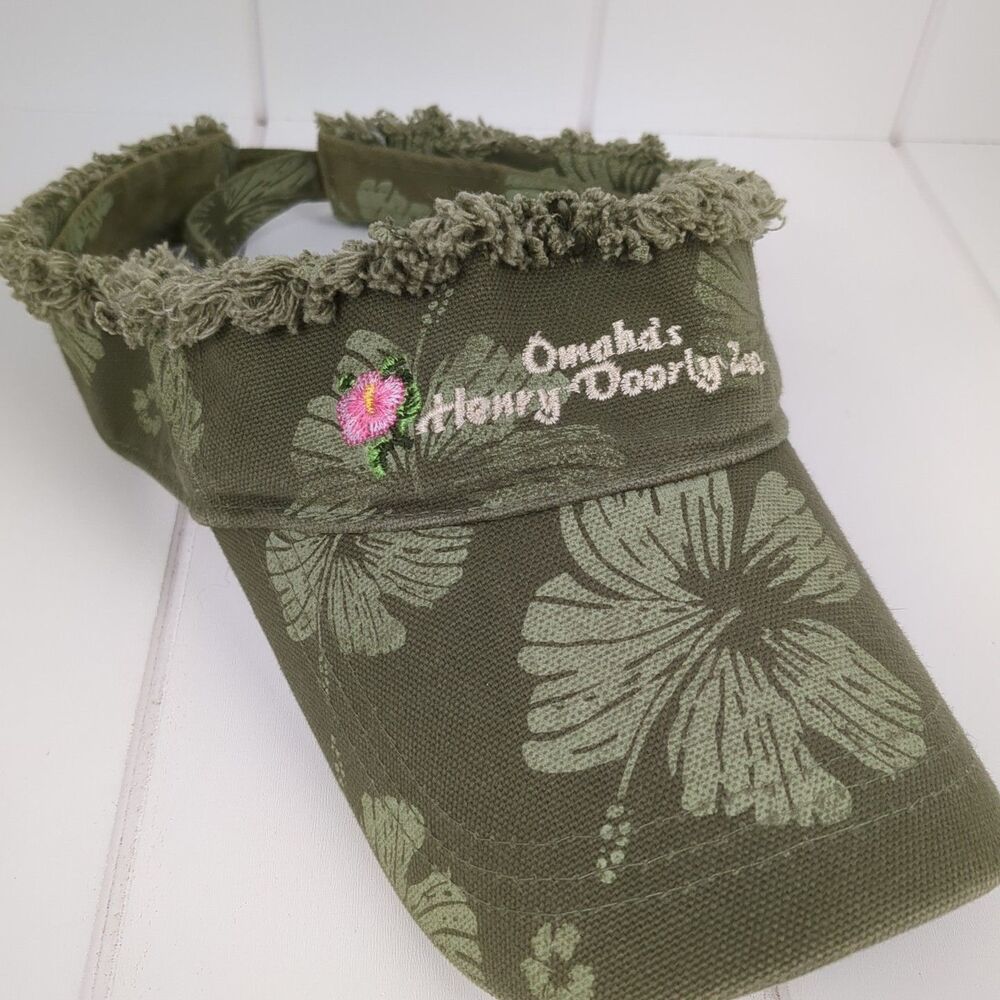 Omaha Henry Doorly Zoo Women's Visor Adjustable Olive Tropical Floral Distressed